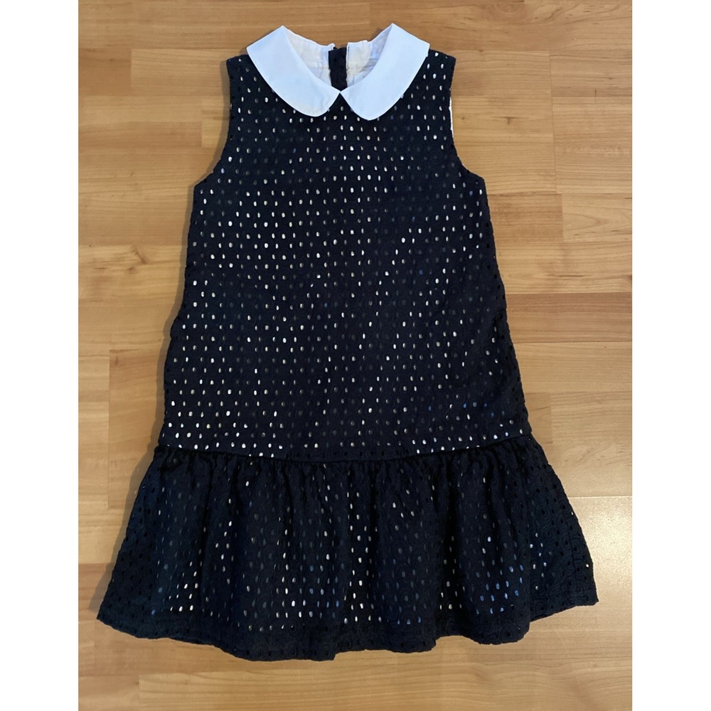 Kate Spade 12Y Youth Shift Dress Peter Pan Collar Black Eyelet Dress Sleeveless